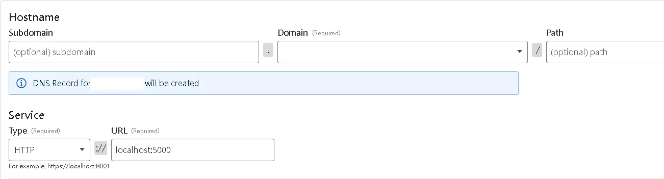 CloudFlare Tunnel setting page